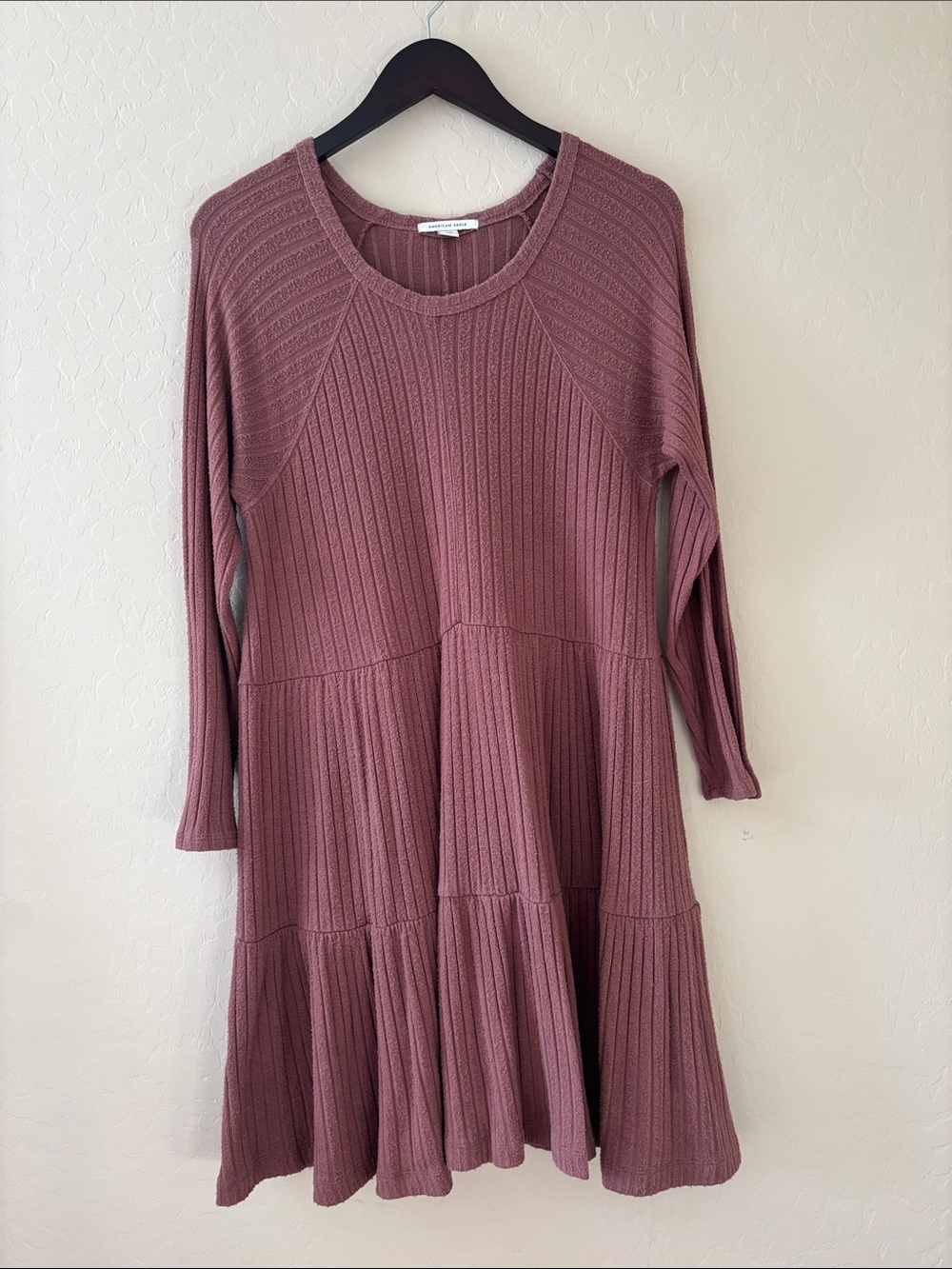 AE Mauve Ribbed Long Sleeve Knit Swing Dress